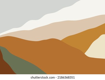 Abstract vector illustration set with hills and mountains in modern minimalists style. Contemporary landscape is perfect for social media, site, wall art, posters, cards, prints etc.
