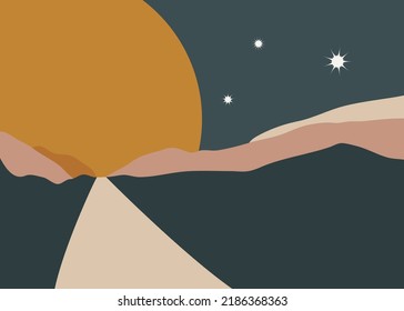 Abstract vector illustration set with hills and mountains in modern minimalists style. Contemporary landscape is perfect for social media, site, wall art, posters, cards, prints etc.