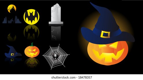 Abstract vector illustration of several halloween symbols