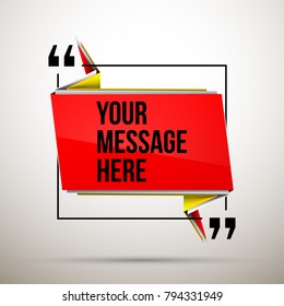 Abstract vector illustration with shape speech talking cloud of red and yellow colors. Quote vector geometric origami speech bubble background and place for message sign. Colorful banners set