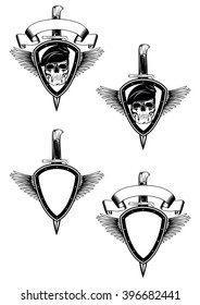 Abstract vector illustration shield with crossed knives and skull
