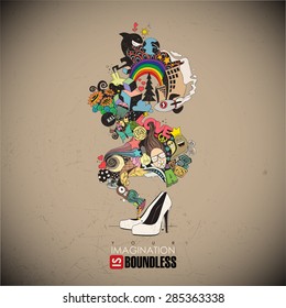Abstract vector illustration with shoes and magic smoke.