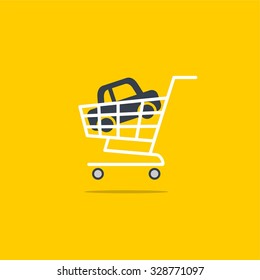 Abstract vector illustration shopping cart icon with car icon
