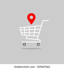 Abstract vector illustration shopping cart icon with map pointer