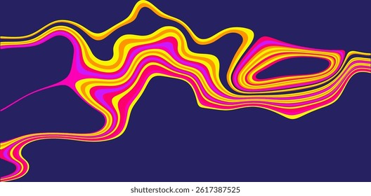 Abstract vector illustration showcasing bold and vibrant wave-like patterns of pink, yellow, and blue. Perfect for adding dynamic energy to modern designs or artistic backgrounds.