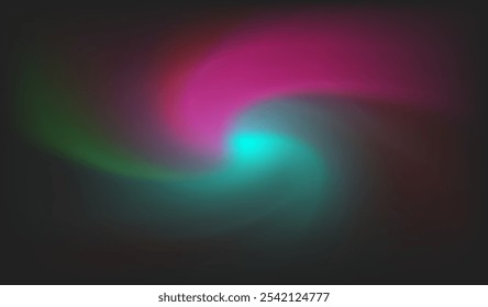 An abstract vector illustration shows a swirling mixture of bright colors—blue and green—emanating from the center against a dark background.