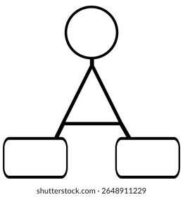 Abstract vector illustration of a simple flowchart with a circle on top and two rectangular boxes at the bottom, connected by bold lines forming a triangular structure.