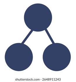 Ilustração vetorial abstrata de uma estrutura hierárquica simples representada por três círculos interconectados numa sombra azul escura sobre um fundo branco.