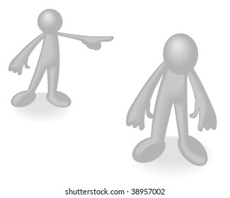 Abstract vector illustration of simple white man being sent away by another