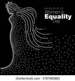 An abstract vector illustration of a single super Lady Star Light in dots in profile view on a black isolated background for Women's Equality Day