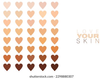 An abstract vector illustration of skin colors on tiny hearts