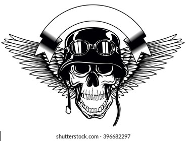 Abstract vector illustration skull in army helmet with goggles and wings