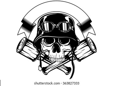 Abstract vector illustration skull in helmet with goggles and crossed grenade