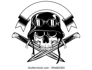 Abstract vector illustration skull in helmet with goggles and crossed knives