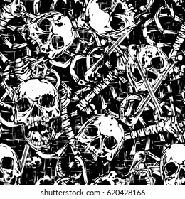 Abstract vector illustration skull seamless background for print on fabric or t-shirt.