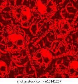 Abstract vector illustration skulls and bones. Seamless background for print on fabric or t-shirt.
