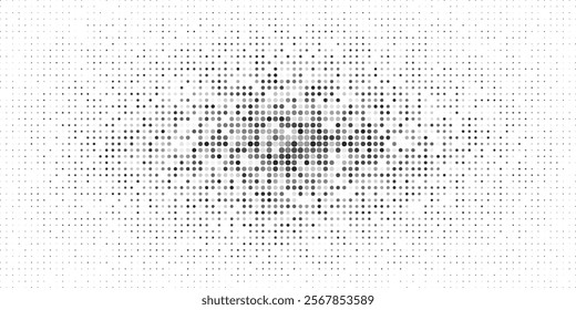 Abstract vector illustration with small circle and pixels. Dot halftone with randomus opacity