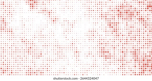 Abstrakte Vektorgrafik mit kleinen Quadraten und Pixeln. orangefarbener Punkt-Halbton mit zufälliger Trübung