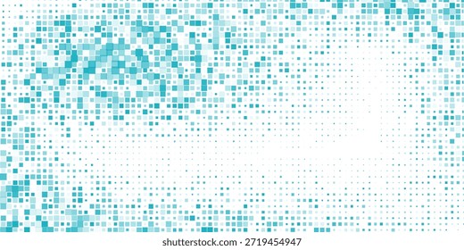 Ilustración vectorial Abstractas con Pequeños cuadrados y píxeles. azul Punto semitono con opacidad aleatoria
