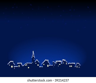 Abstract vector illustration of a small town covered in snow