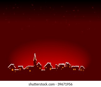 Abstract vector illustration of a small town covered in snow