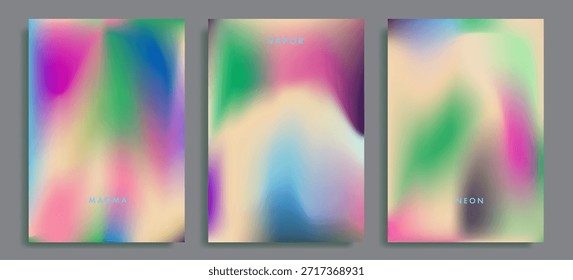 Ilustración vectorial Abstractas con Formas suaves y borrosas en colores neón y pastel. Ilustración vectorial conceptual para vaporwave, arte moderno, o temas de diseño digital.