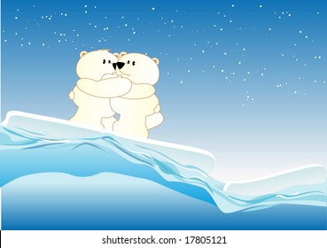 Abstract vector illustration of some cute icebears keeping each other warm