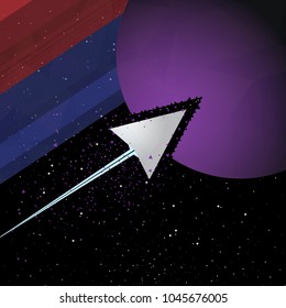 Abstract vector illustration of spaceship and collapsed planet.