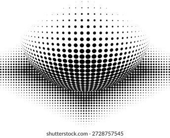 Ilustração vetorial abstrata de um padrão esférico de pontos pretos com orbe 3d com profundidade de gradiente.
