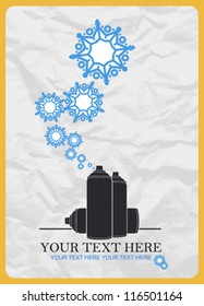 Abstract vector illustration of spray can and snowflakes.