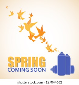 Abstract vector illustration of spray can and birds.