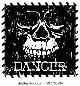 Abstract vector illustration square black and white symbol skull with lettering danger