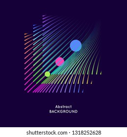 Abstract vector illustration with a square and circles of linear waves on a dark background. Bright design elements