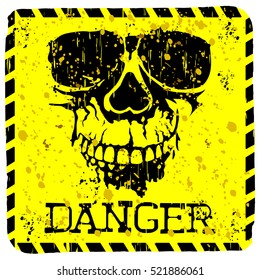 Abstract vector illustration square grunge skull with lettering danger