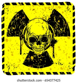 Abstract vector illustration square grunge yellow sign radiation to skull