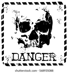 Abstract vector illustration square symbol skull with lettering danger