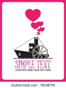 Abstract vector illustration with steamship and hearts. Place for your text.