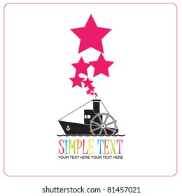 Abstract vector illustration with steamship and stars. Place for your text.