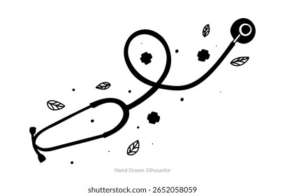 Abstract vector illustration stethoscope of black ink splash with pink floral swirl design
