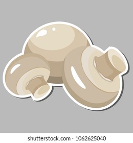 Abstract vector illustration of sticker for all mellow mushrooms mushrooms, chop the mushrooms in cartoon style. Vector stock. Isolated white background.