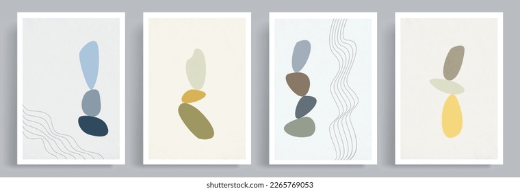 Abstract vector illustration. Stone balancing concept. Minimalist shapes. Linear curved pattern. Watercolor texture. Suitable for cover, poster, brochure, gift card, wall decor.