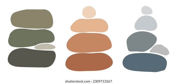 Ilustración del vector abstracto. Concepto de equilibrio de piedra. Formas minimalistas. Patrón curvo lineal. Diseño para portada, afiche, folleto, tarjeta de regalo.