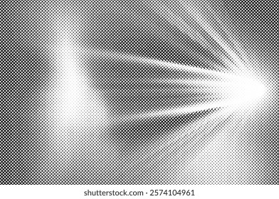 Abstract vector illustration, a stunning halftone light burst blending with dynamic ray effects to create a sense of energy and motion.