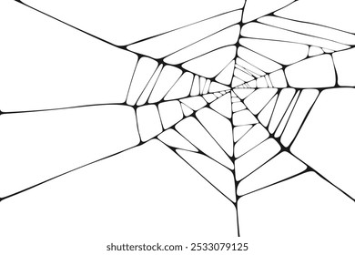 Abstract vector illustration of stylized geometric segments forming a complex net structure resembling spiderweb or broken glass surface. Abstract black silhouette isolated on white background