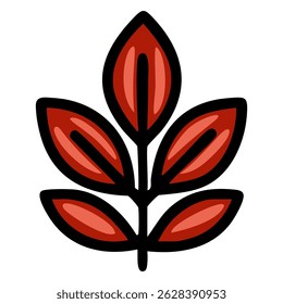 Abstract vector illustration of stylized red leaves with bold black outlines, creating a unique botanical design element perfect for various applications.
