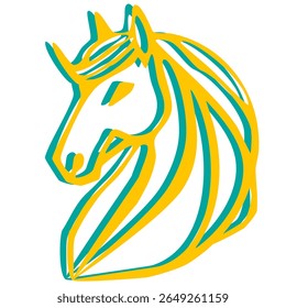 Abstract vector illustration of a stylized unicorn head in teal and gold, featuring bold lines and a minimalist design, perfect for logo, branding, or decorative purposes. - Powered by Shutterstock - Get 15% off with code: PIKWIZARD15
