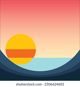 Abstract Vector Illustration of Sunset over the Sea
