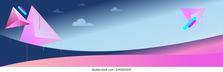 Resumen de ilustración vectorial surrealismo triángulo volando en el gradiente del cielo.