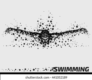 Abstract Vector Illustration of a Swimmer / swimming man / male composed of round shape particles conveying motion