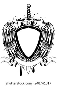 Abstract vector illustration sword board and wings
